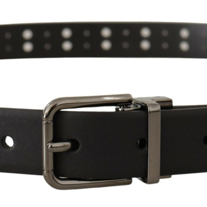 Dolce & Gabbana Black Leather Perforated Crown Belt