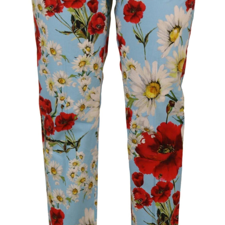 Dolce & Gabbana Light Blue Fiori Print Trouser Straight Pants