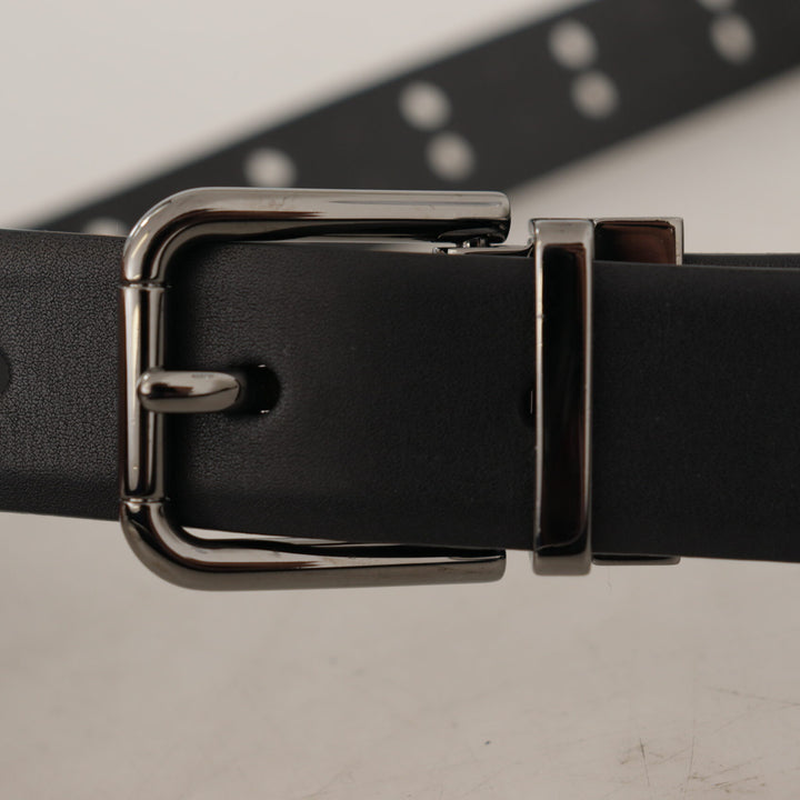 Dolce & Gabbana Black Leather Perforated Crown Belt