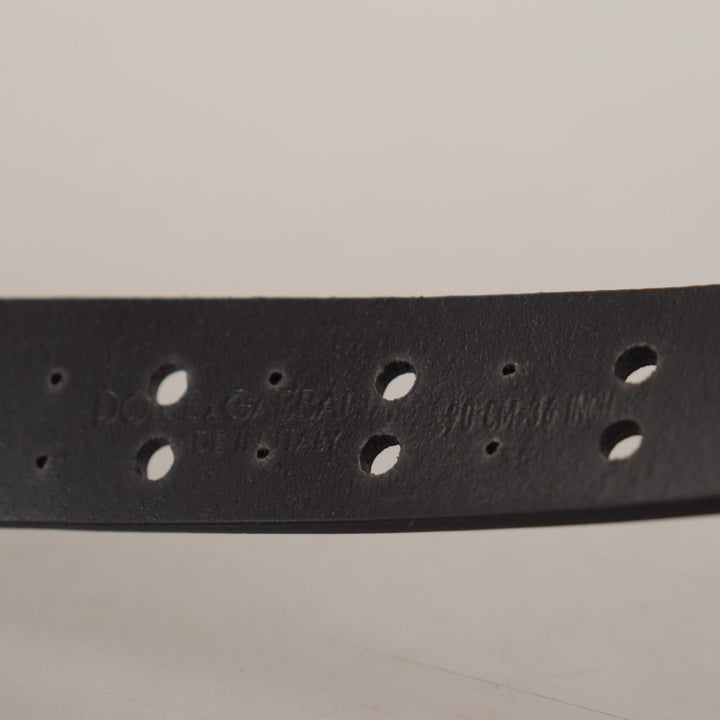 Dolce & Gabbana Black Leather Perforated Crown Belt