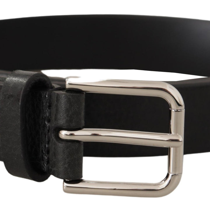 Dolce & Gabbana Black Calf Leather Silver Tone Metal Buckle Belt