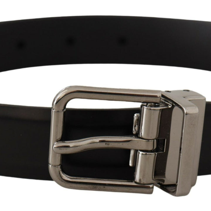 Dolce & Gabbana Black Calf Leather Metal Logo Buckle Belt