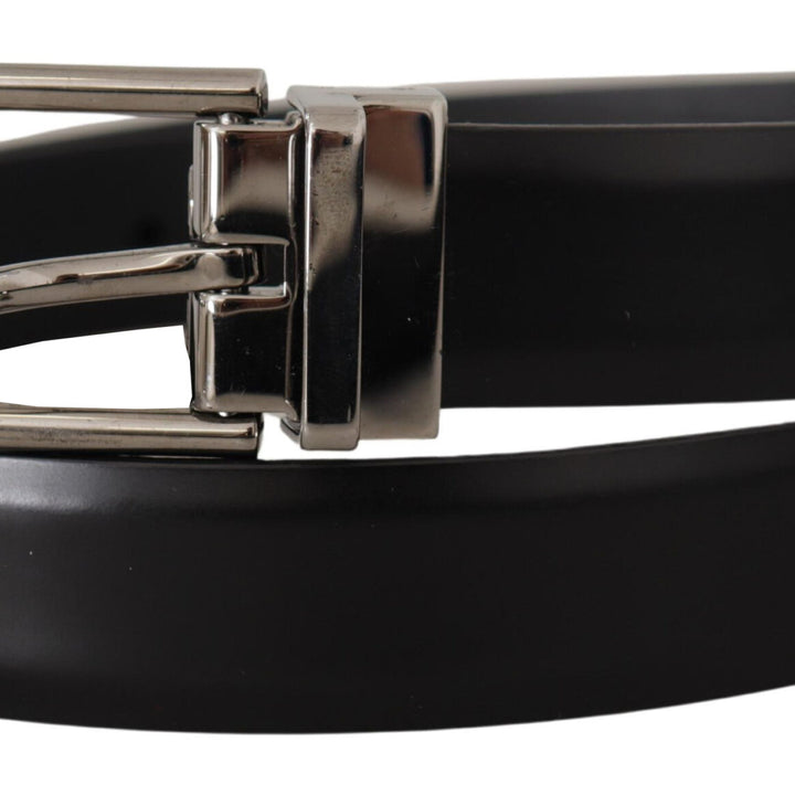 Dolce & Gabbana Black Calf Leather Metal Logo Buckle Belt