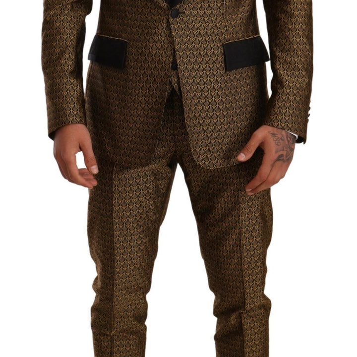 Dolce & Gabbana Black Yellow  Slim Fit 3 Piece One Button Suit