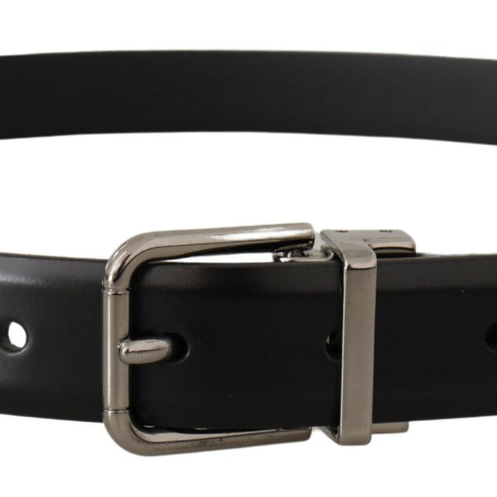 Dolce & Gabbana Black Calf Leather Metal Logo Buckle Belt