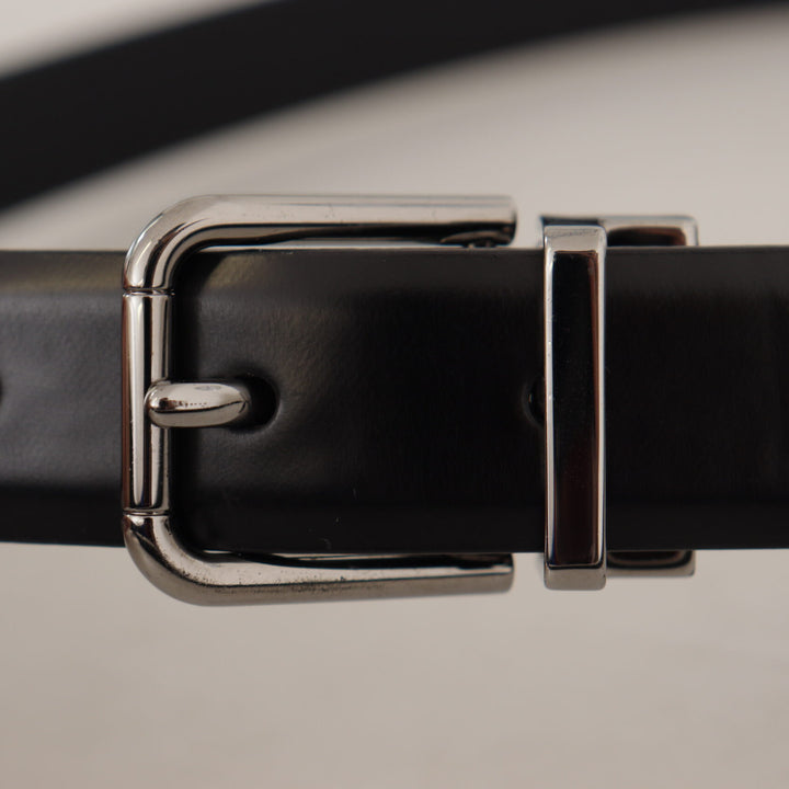 Dolce & Gabbana Black Calf Leather Metal Logo Buckle Belt