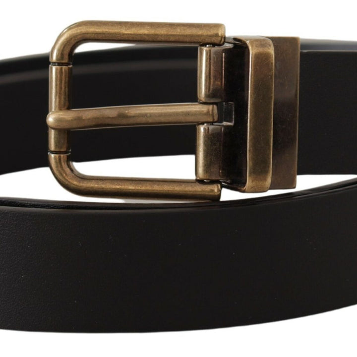 Dolce & Gabbana Black Leather Brass Metal Box Buckle Belt