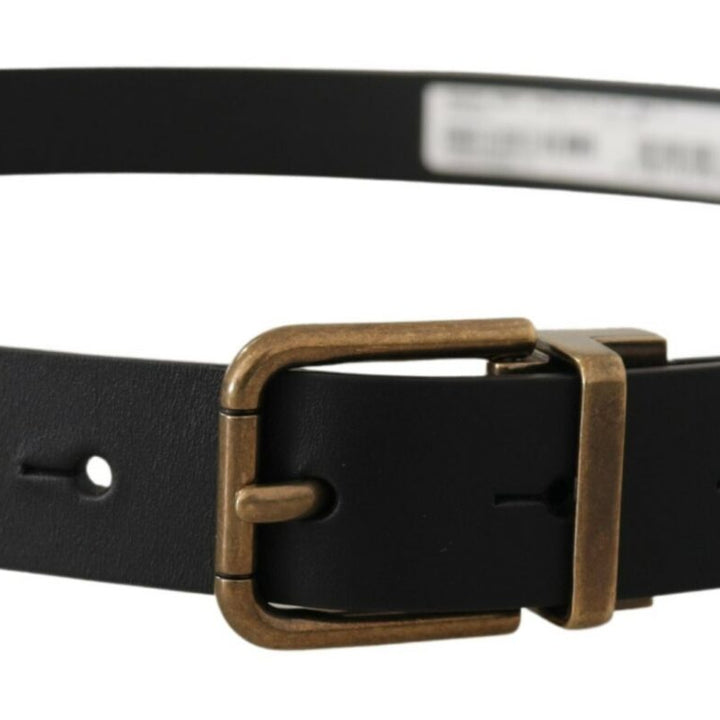 Dolce & Gabbana Black Leather Brass Metal Box Buckle Belt