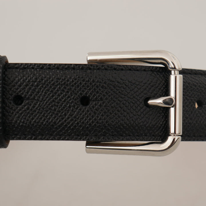 Dolce & Gabbana Black Calf Leather Brown Backend Metal Buckle Belt