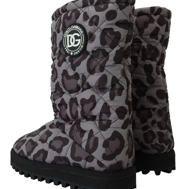 Dolce & Gabbana Gray Leopard Boots Padded Mid Calf Shoes