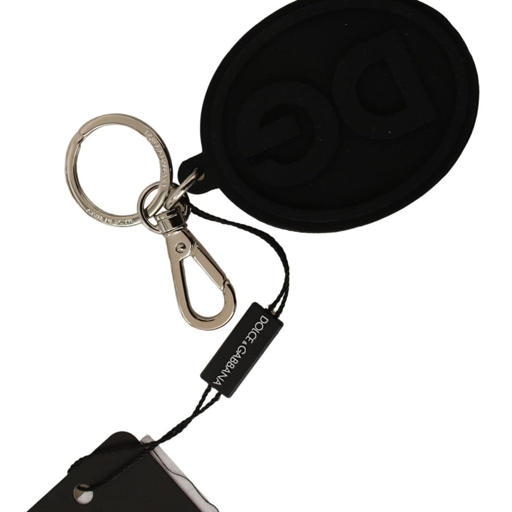 Dolce & Gabbana Black Rubber DG Logo Silver Brass Metal Keychain