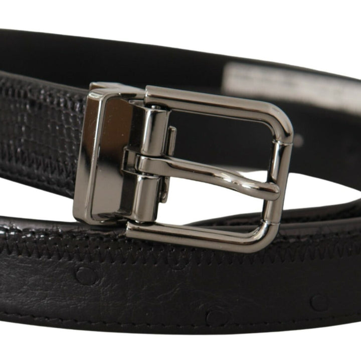 Dolce & Gabbana Black Ostrich Exotic Leather Logo Metal Buckle Belt