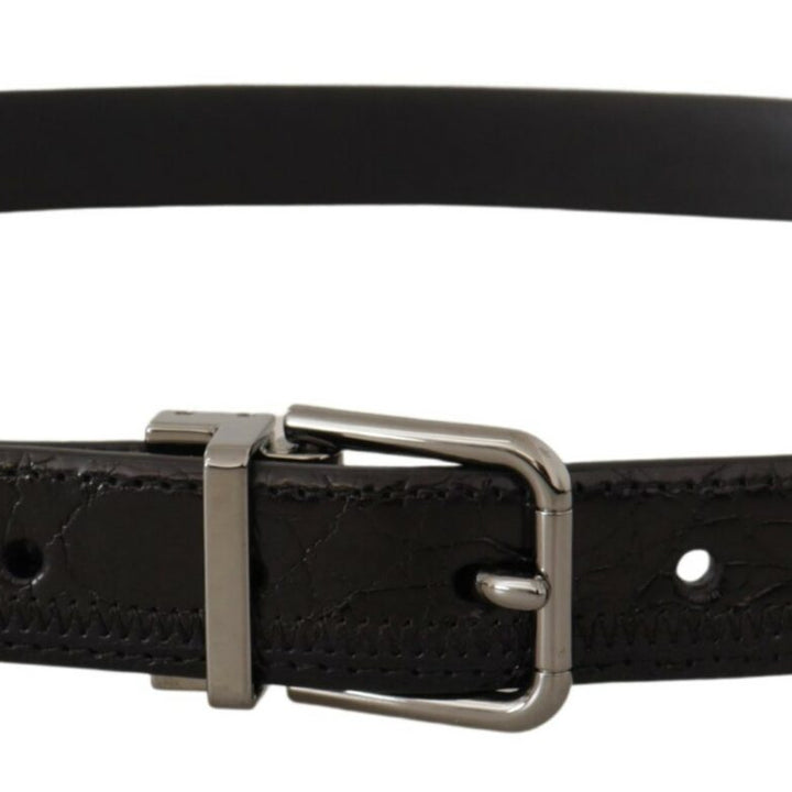 Dolce & Gabbana Black Ostrich Exotic Leather Logo Metal Buckle Belt