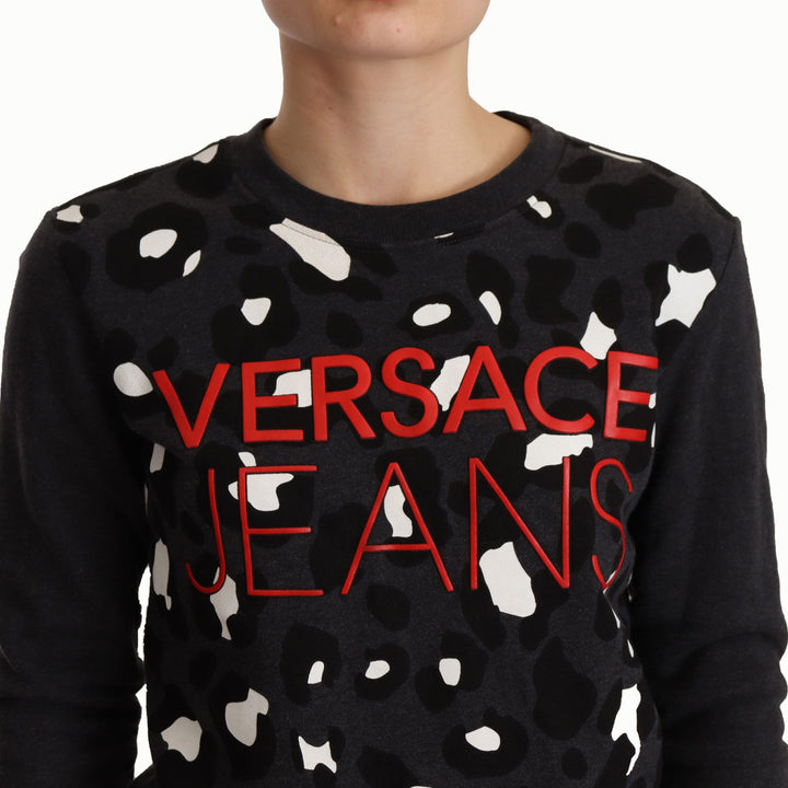 Versace Jeans Black Cotton Leopard Long Sleeves Pullover Sweater