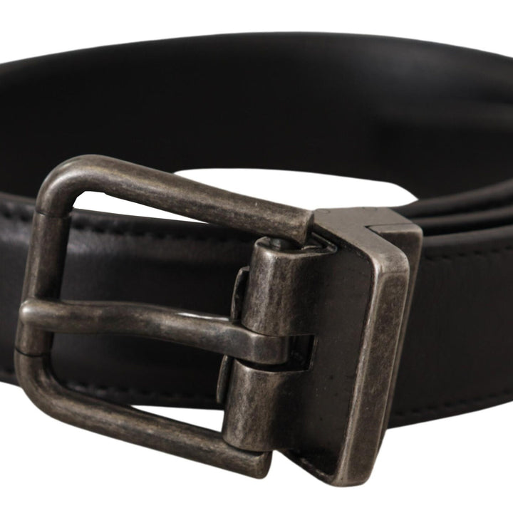 Dolce & Gabbana Black Calf Leather Logo Metal Buckle Belt