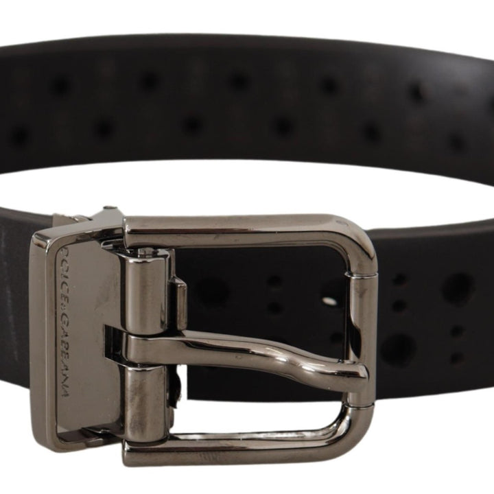 Dolce & Gabbana Black Calf Leather Perforated Metal Buckle Belt