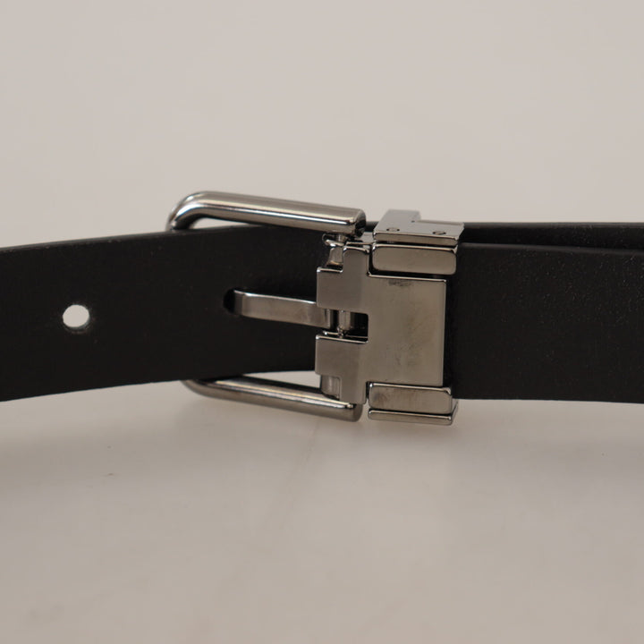 Dolce & Gabbana Black Calf Leather Perforated Metal Buckle Belt