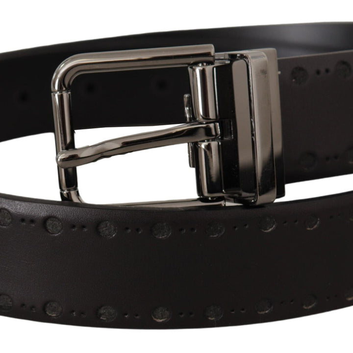 Dolce & Gabbana Black Leather Perforated Logo Metal Buckle Belt