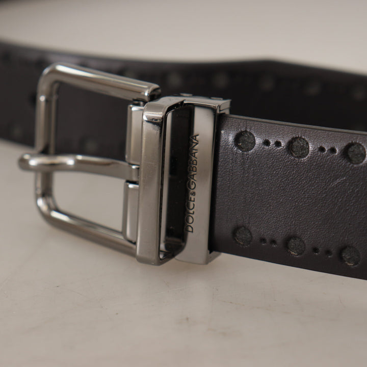 Dolce & Gabbana Black Leather Perforated Logo Metal Buckle Belt