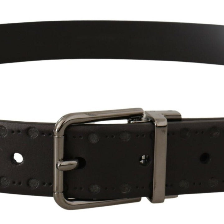 Dolce & Gabbana Black Leather Perforated Logo Metal Buckle Belt