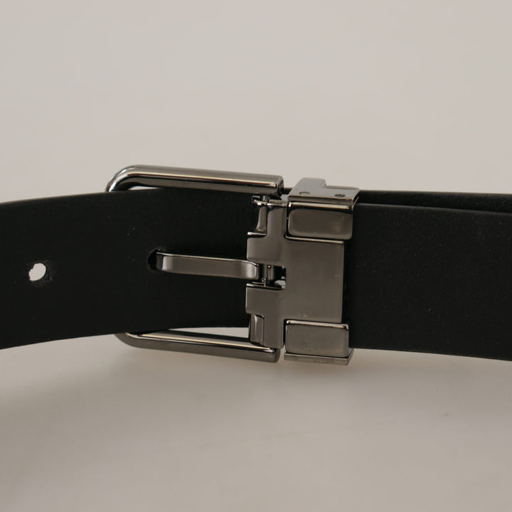 Dolce & Gabbana Black Leather Perforated Logo Metal Buckle Belt