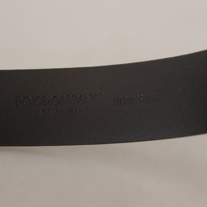 Dolce & Gabbana Black Leather Perforated Logo Metal Buckle Belt