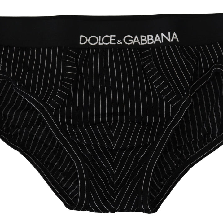 Dolce & Gabbana Black Striped Cotton Brando Brief Underwear