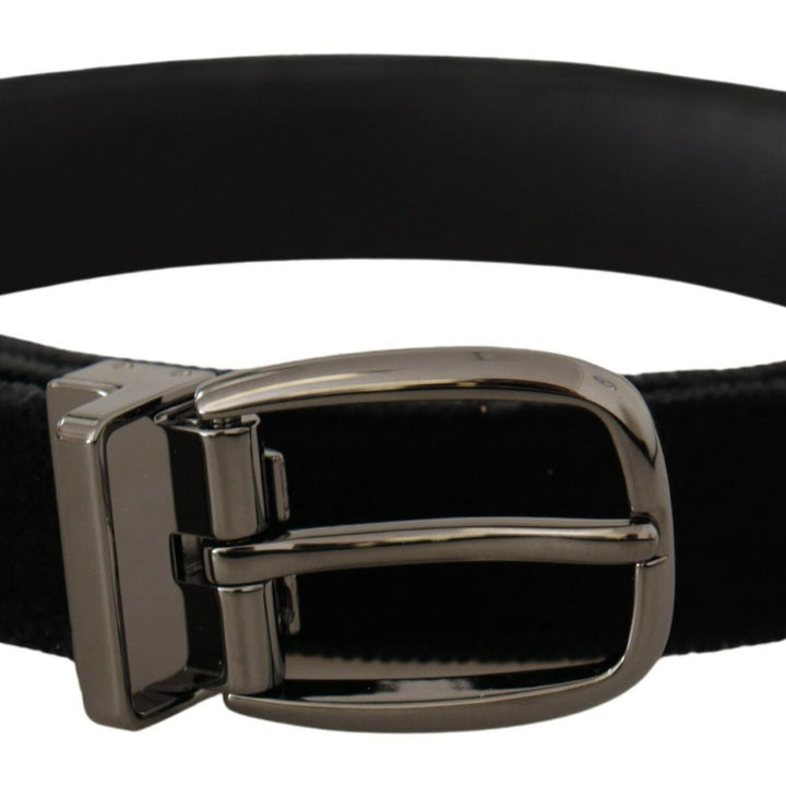 Dolce & Gabbana Black Velvet Classic Logo Engraved Metal Belt