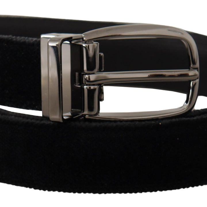 Dolce & Gabbana Black Velvet Classic Logo Engraved Metal Belt