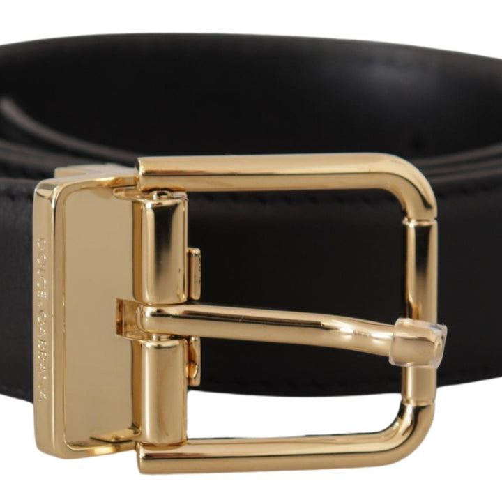 Dolce & Gabbana Black Classic Leather Gold Metal Logo Buckle Belt