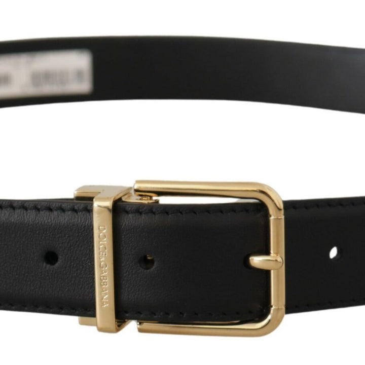 Dolce & Gabbana Black Classic Leather Gold Metal Logo Buckle Belt