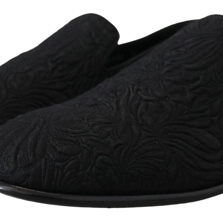 Dolce & Gabbana Black Floral Jacquard Slippers Loafers Shoes