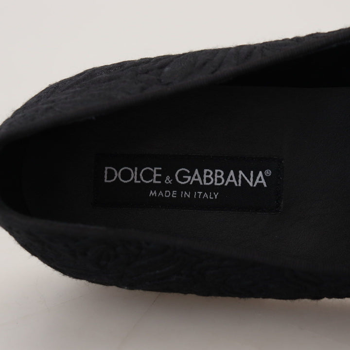 Dolce & Gabbana Black Floral Jacquard Slippers Loafers Shoes