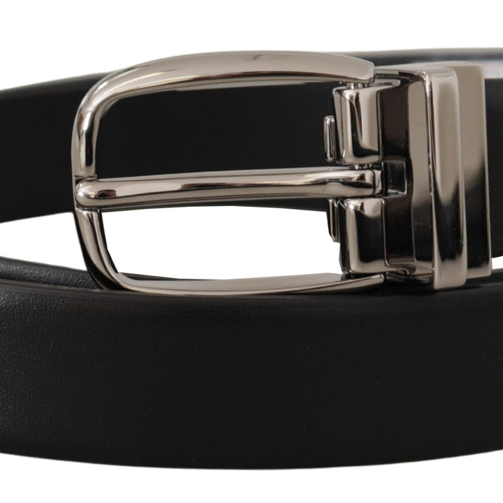 Dolce & Gabbana Black Leather Silver Metal Chrome Logo Buckle  Belt