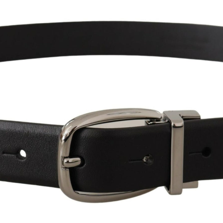 Dolce & Gabbana Black Leather Silver Metal Chrome Logo Buckle  Belt