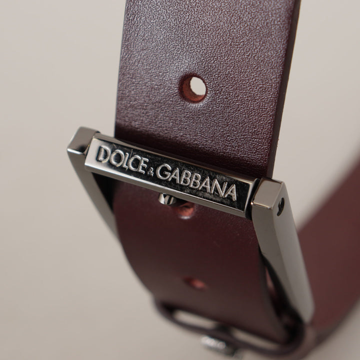 Dolce & Gabbana Brown Leather Silver Metal Crown Buckle Belt