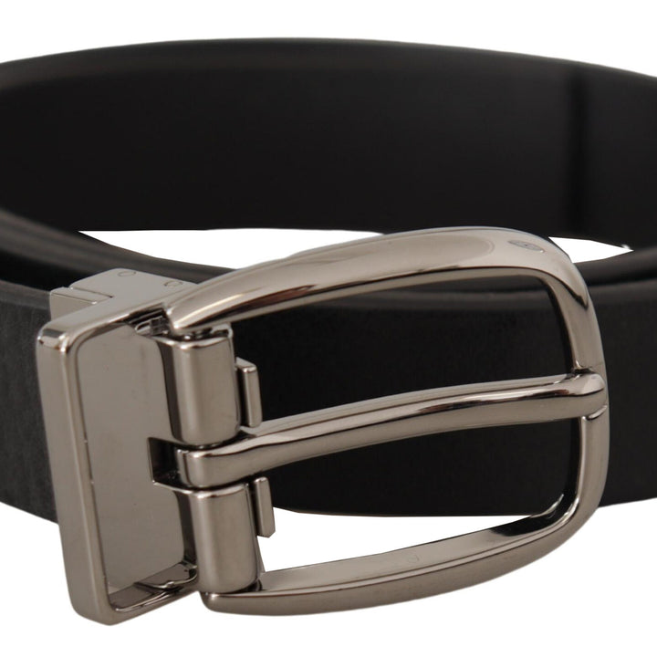 Dolce & Gabbana Black Leather Silver Tone Chrome Metal Buckle Belt