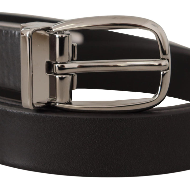 Dolce & Gabbana Black Leather Silver Tone Chrome Metal Buckle Belt