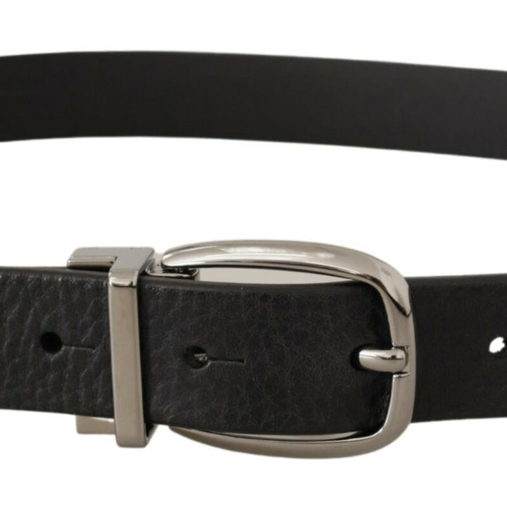 Dolce & Gabbana Black Leather Silver Tone Chrome Metal Buckle Belt