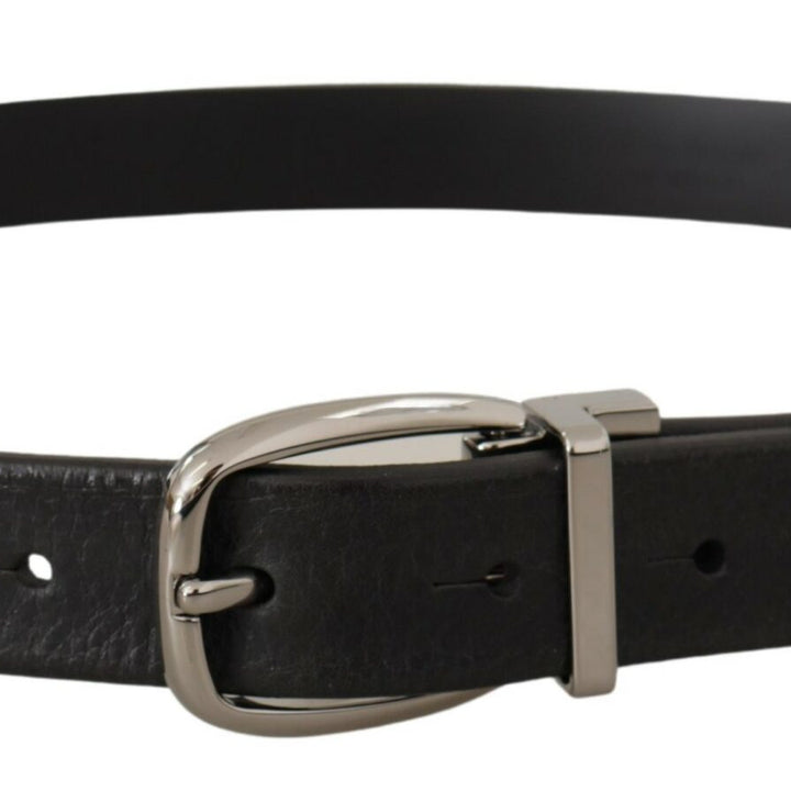 Dolce & Gabbana Black Leather Silver Chrome Metal Logo Buckle Belt