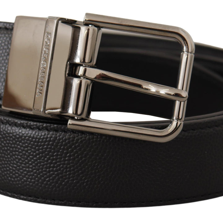 Dolce & Gabbana Black Calf Leather Logo Engraved Metal Buckle Belt