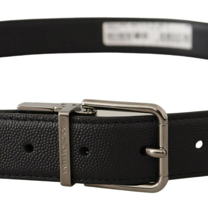 Dolce & Gabbana Black Calf Leather Logo Engraved Metal Buckle Belt