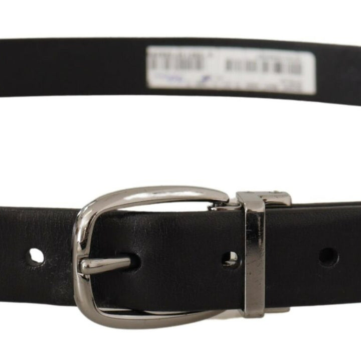 Dolce & Gabbana Black Leather Chrome Logo Metal Buckle Belt