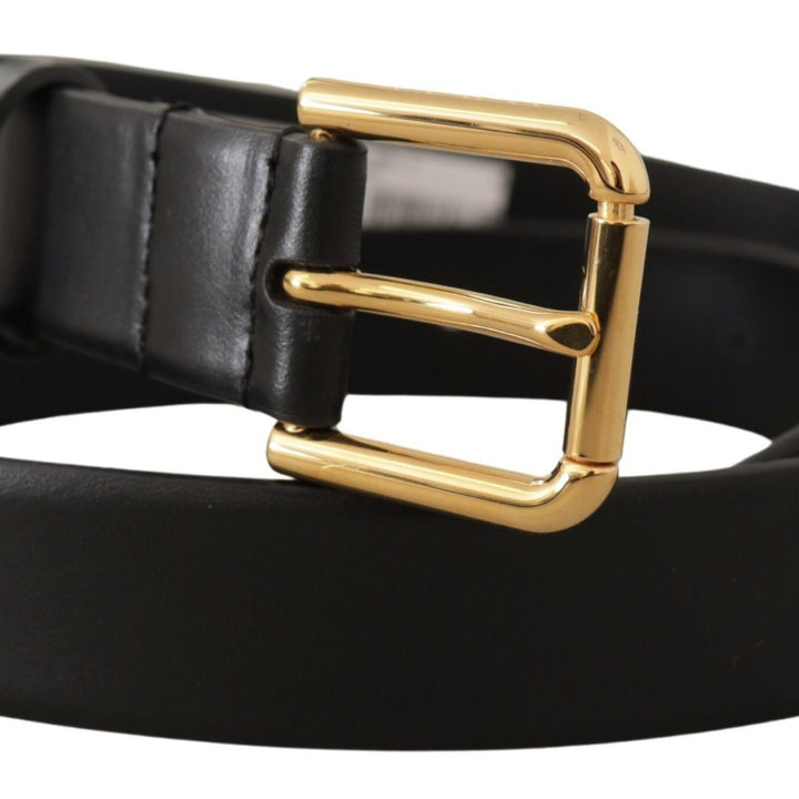 Dolce & Gabbana Black Calf Leather Gold Metal Logo Buckle Brown