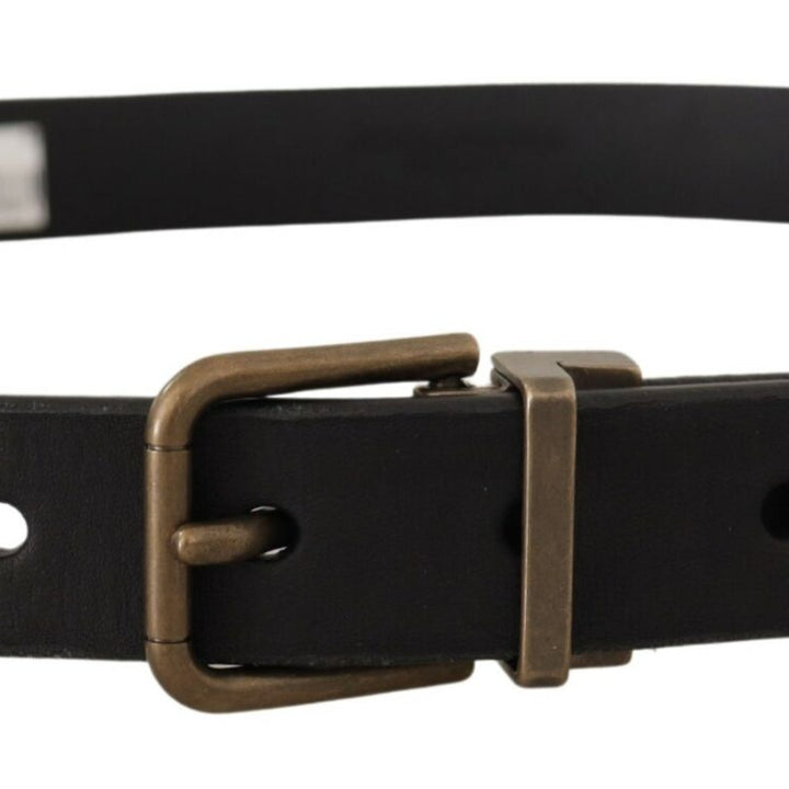 Dolce & Gabbana Black Leather Brass Metal Grain Buckle Classic Belt