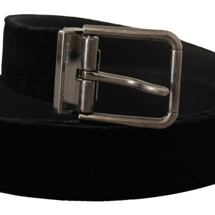 Dolce & Gabbana Black Velvet Chrome Metal Box Buckle Belt