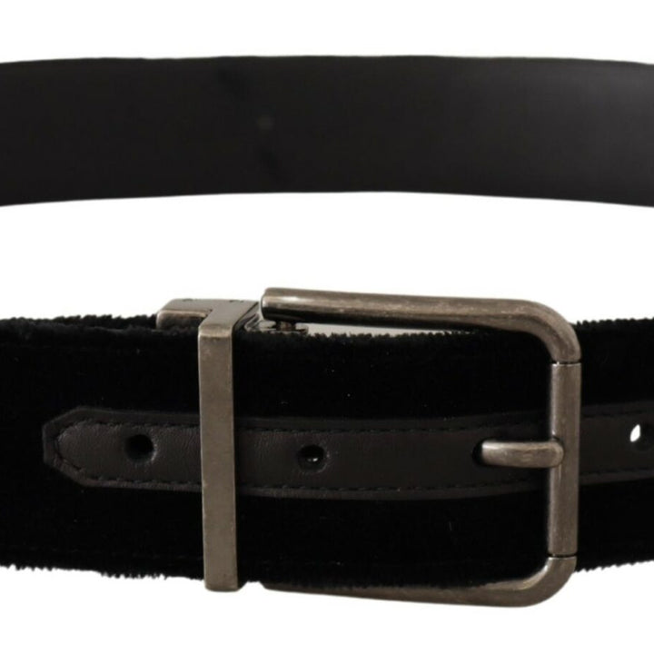 Dolce & Gabbana Black Velvet Chrome Metal Box Buckle Belt