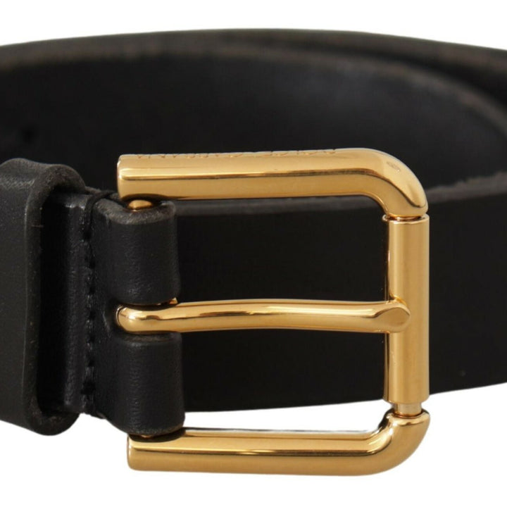 Dolce & Gabbana Black Leather Gold Metal Logo Belt