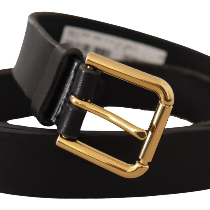 Dolce & Gabbana Black Leather Gold Metal Logo Belt