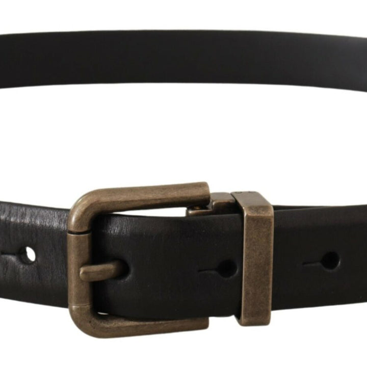 Dolce & Gabbana Black Calf Leather Brushed Brass Box Buckle Belt